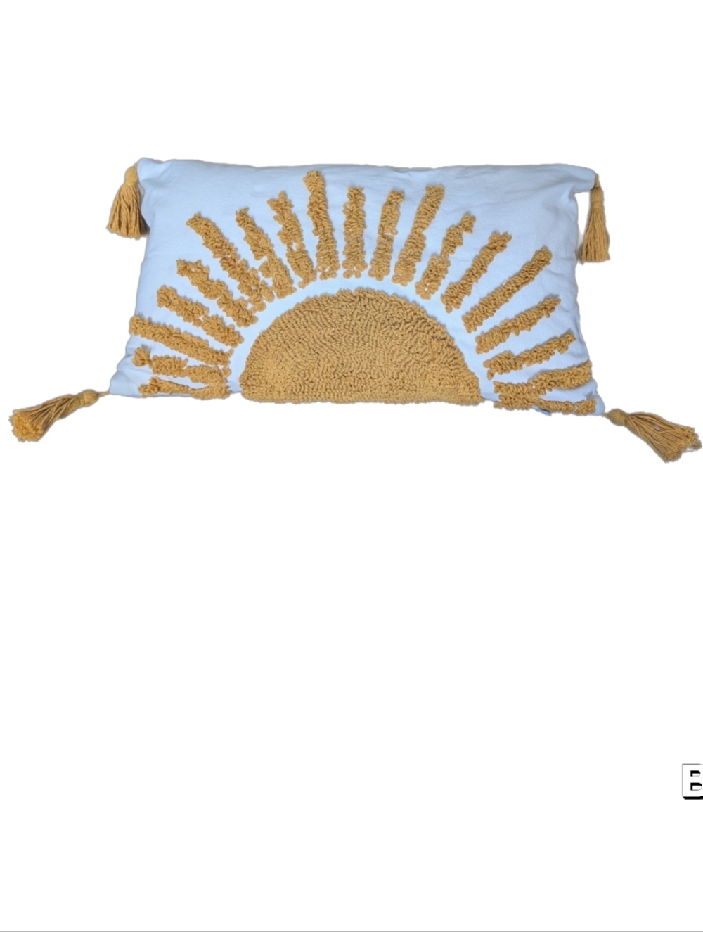 Sunburst Tassel Lumbar Pillow - Mustard On White NWT